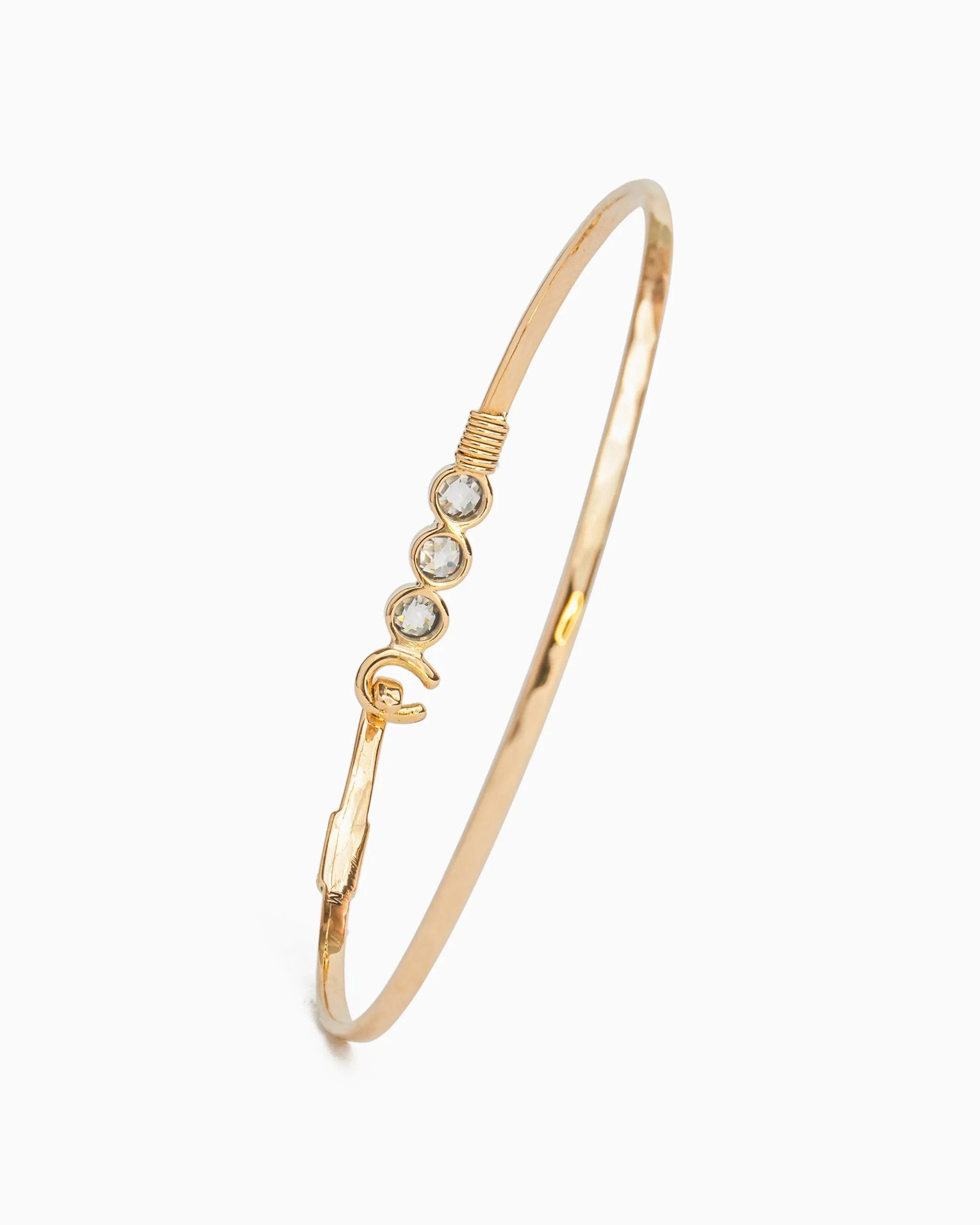 14K Gold The Hook Bracelet with Triple Stones, 2mm