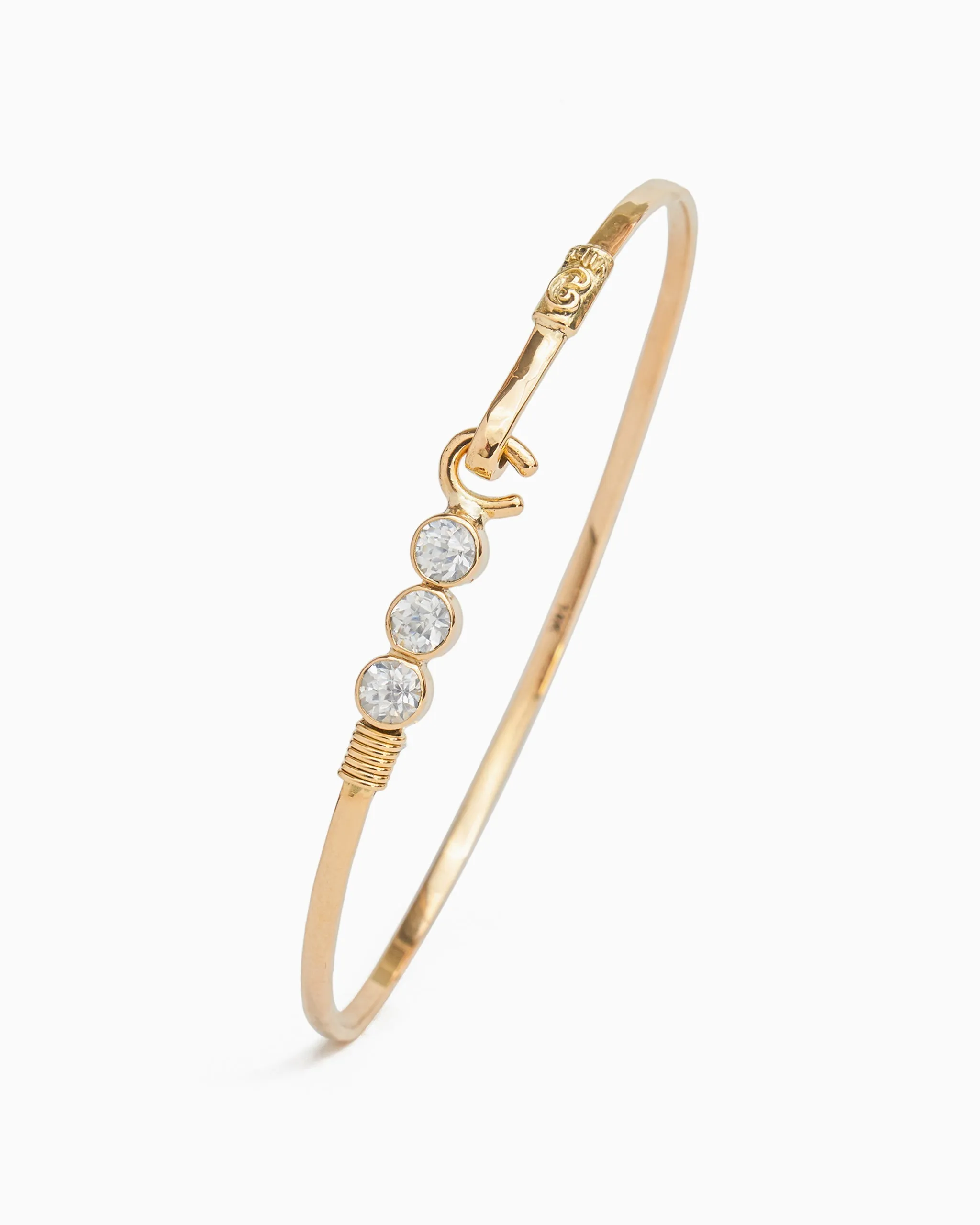 14K Gold The Hook Bracelet with Triple Stones, 2mm