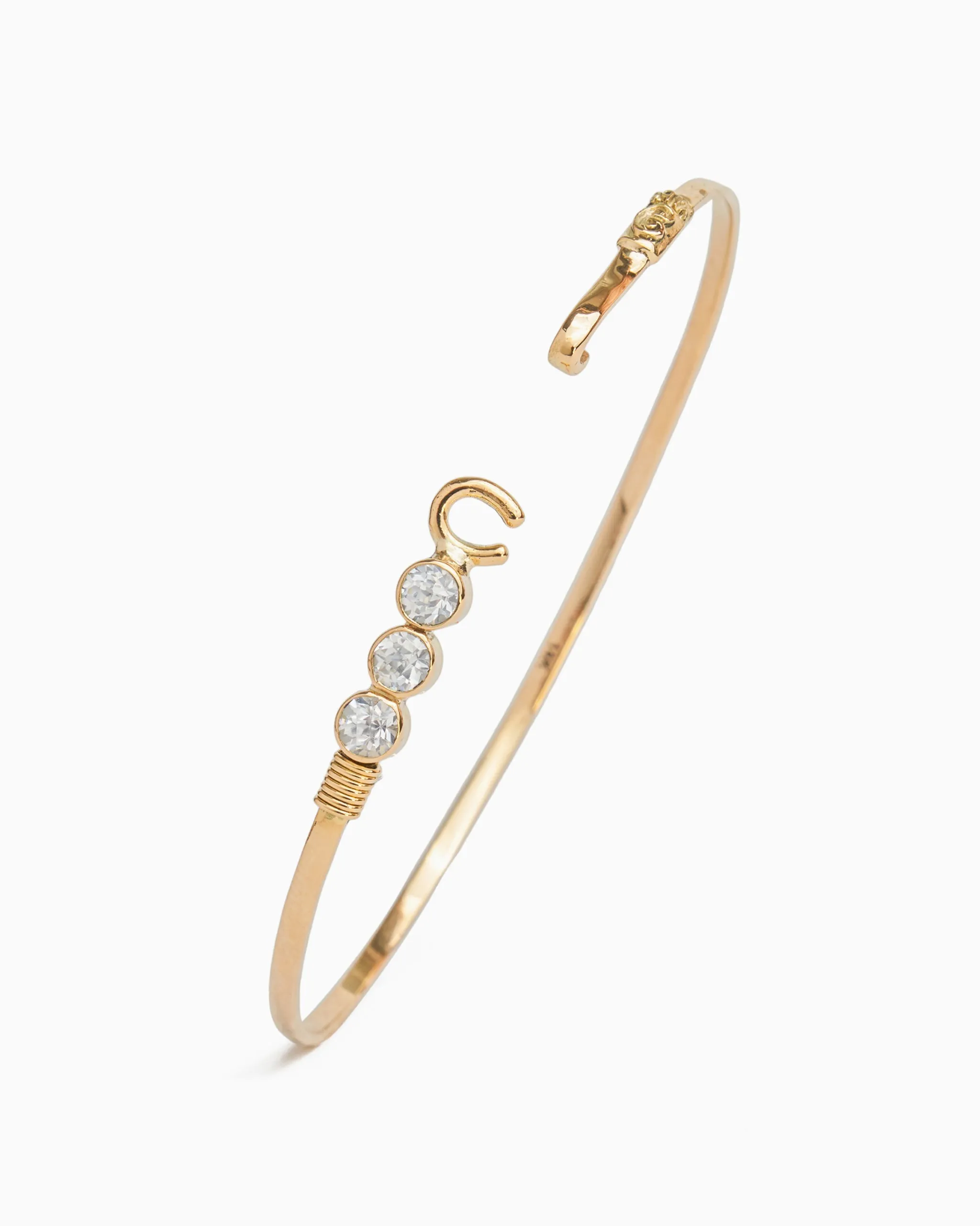 14K Gold The Hook Bracelet with Triple Stones, 2mm