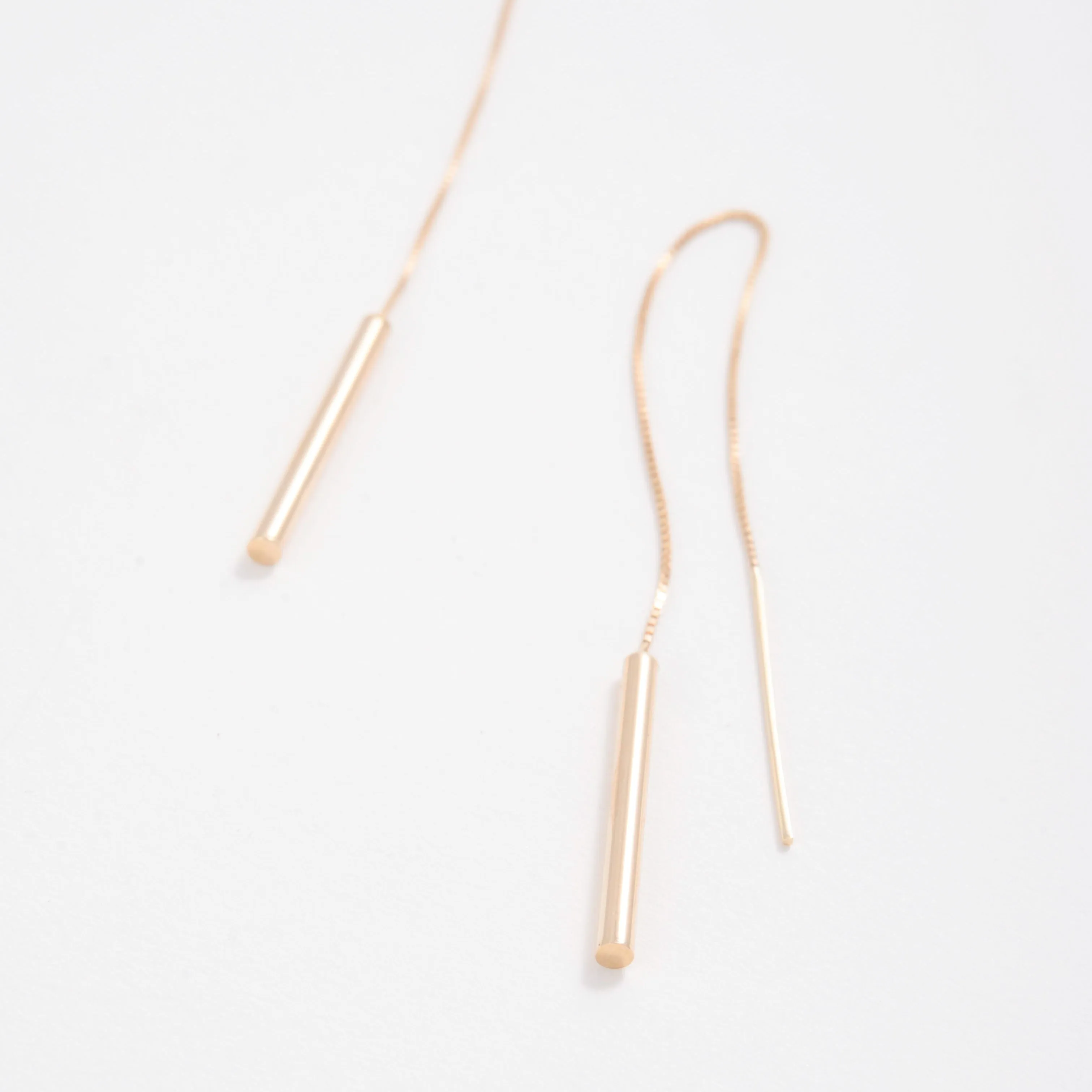 14K Gold Thick Bar Threader Earrings
