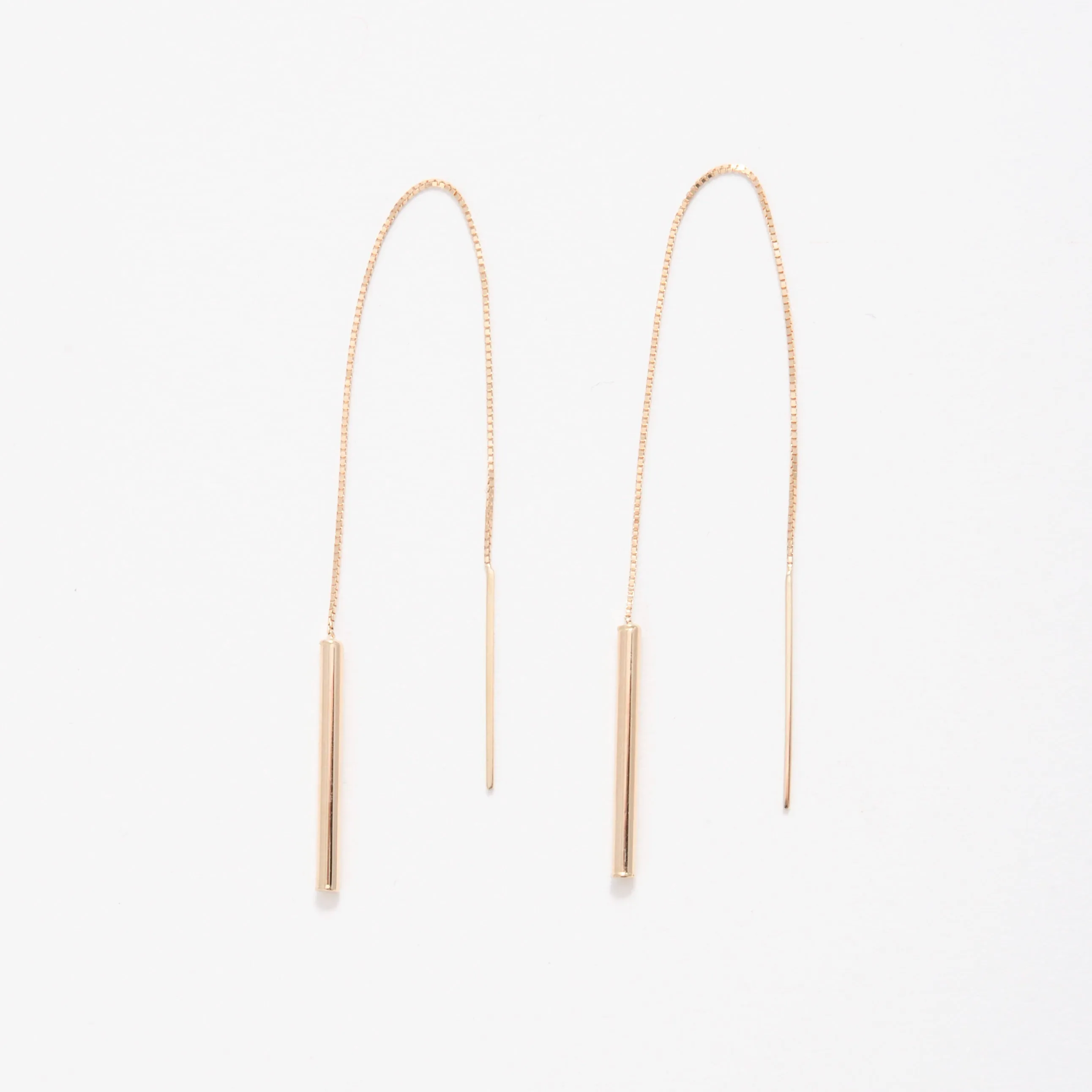 14K Gold Thick Bar Threader Earrings