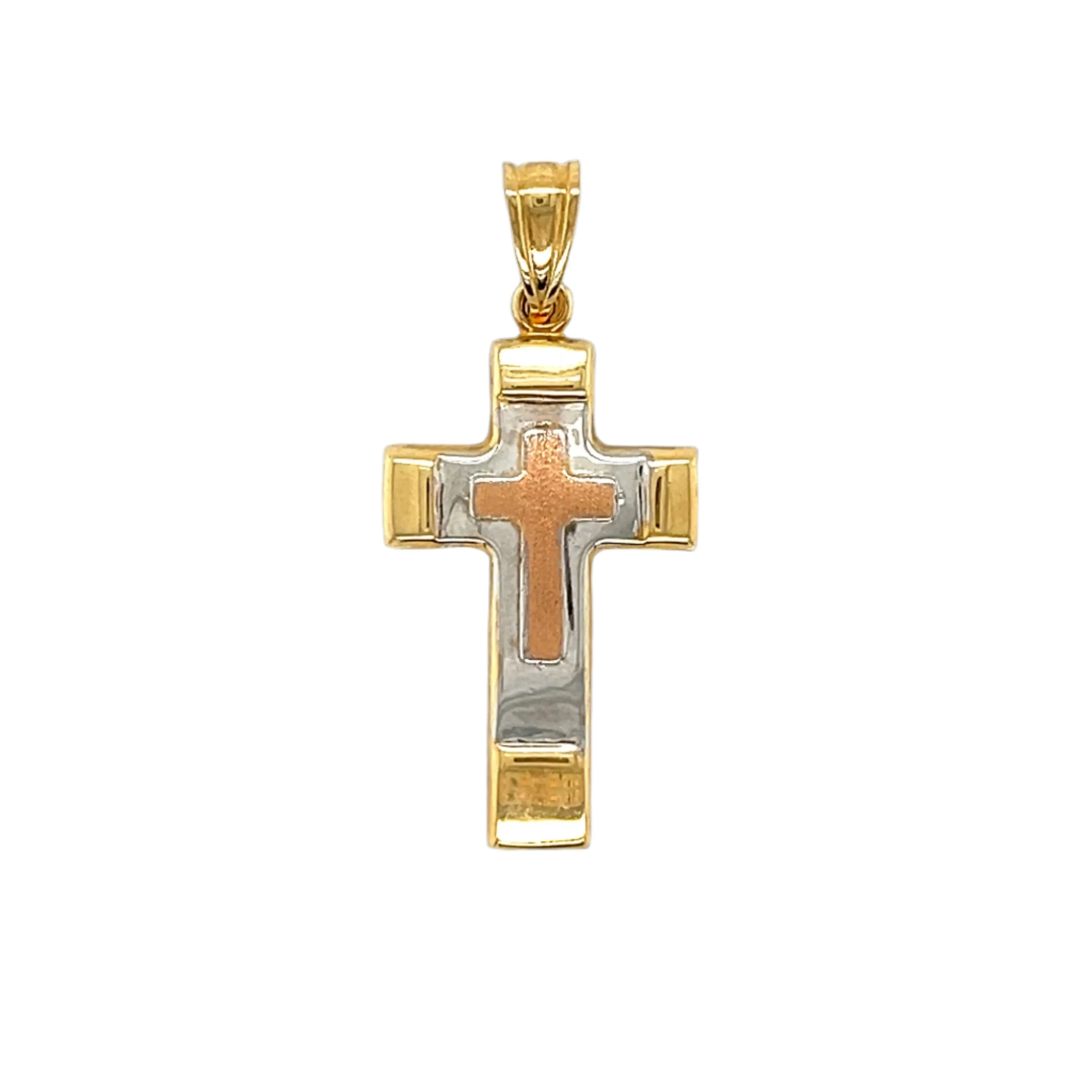 14K Gold Two Tone Plain Cross Pendant