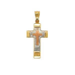 14K Gold Two Tone Plain Cross Pendant