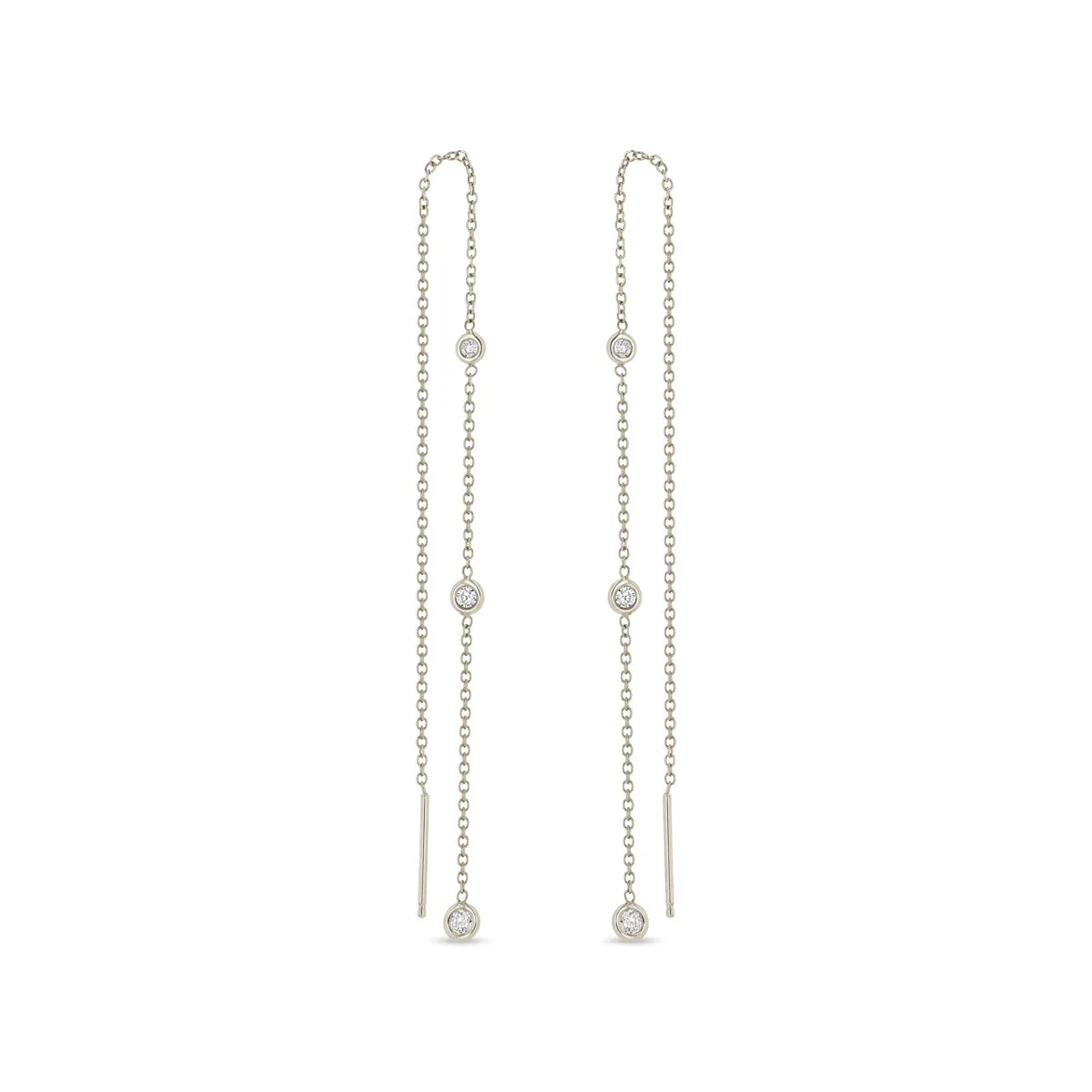14k Graduated Floating Diamond Chain Threader Earrings