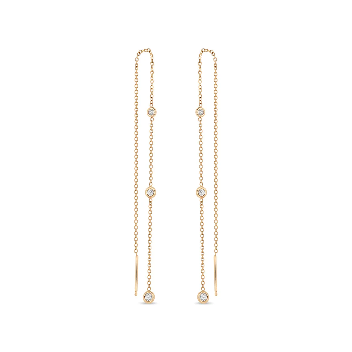 14k Graduated Floating Diamond Chain Threader Earrings