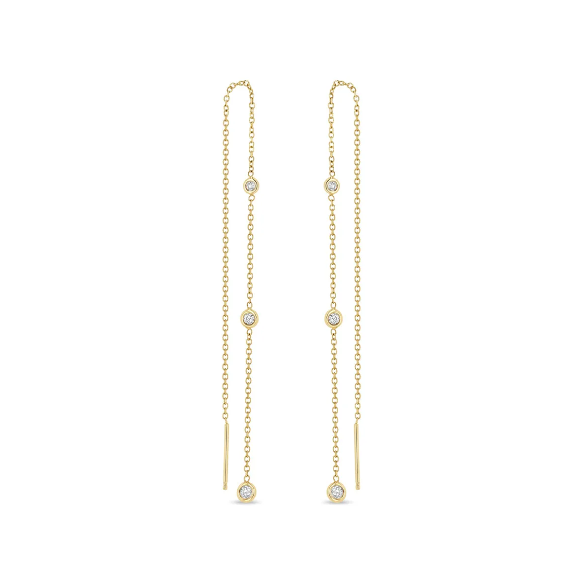 14k Graduated Floating Diamond Chain Threader Earrings