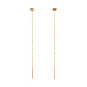 14k Itty Bitty Evil Eye Threader Earrings