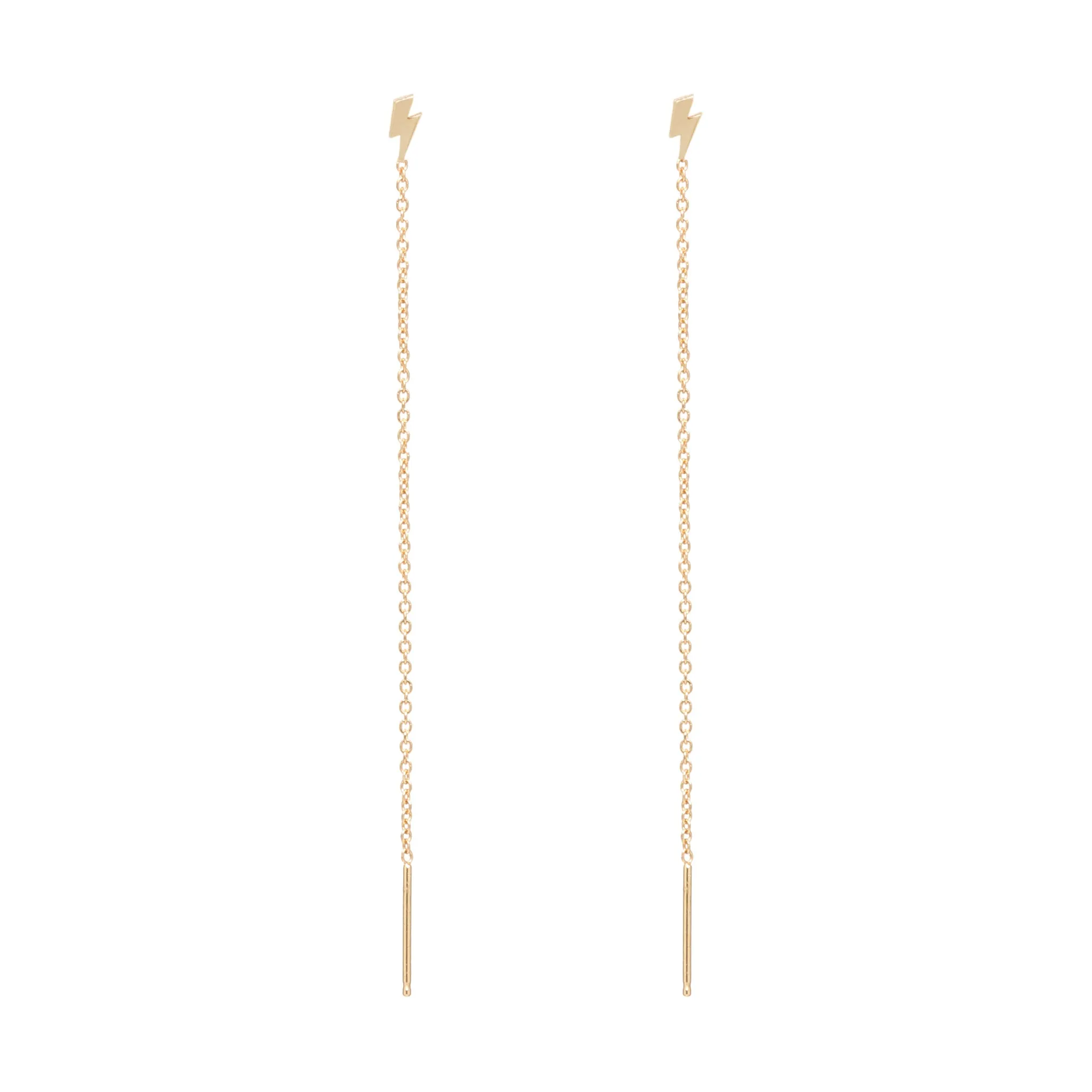 14k Itty Bitty Lightning Bolt Threader Earrings