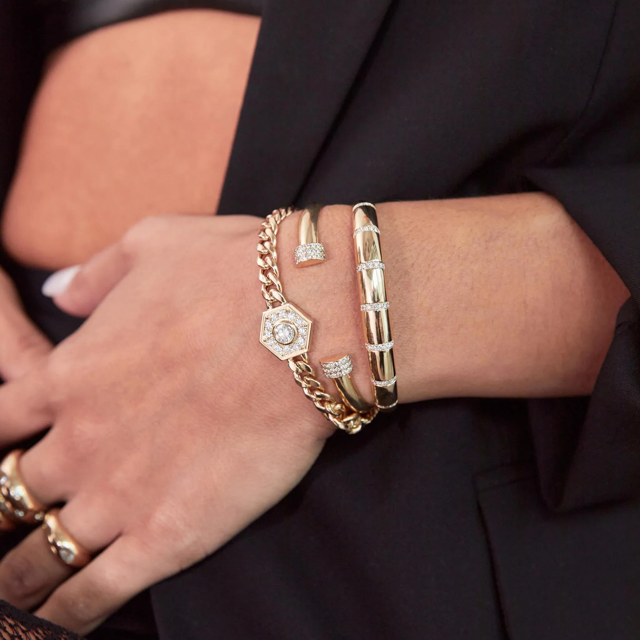 14k Pavé Diamond Door Knocker Cuff