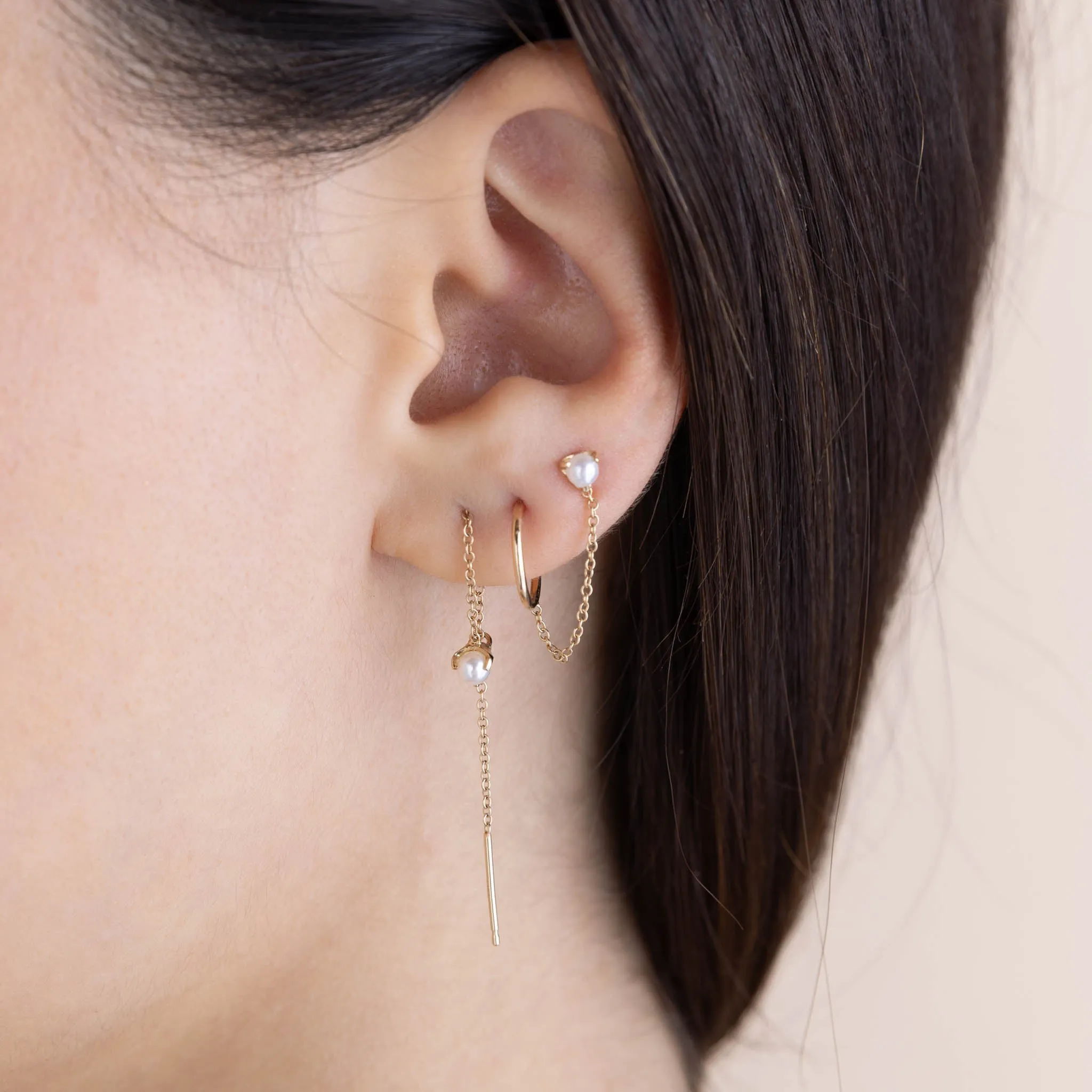 14k Pearl Loop Threader Earrings