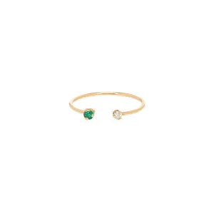 14k Prong Diamond & Emerald Open Ring