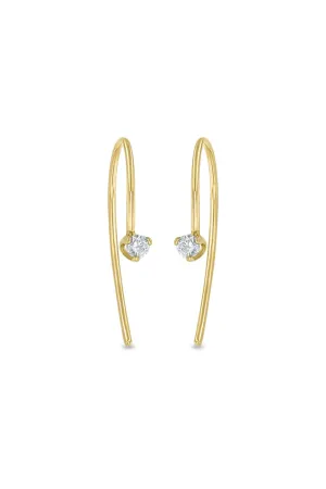14k Prong Diamond Short Wire Threader Earrings