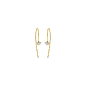 14k Prong Diamond Short Wire Threader Earrings