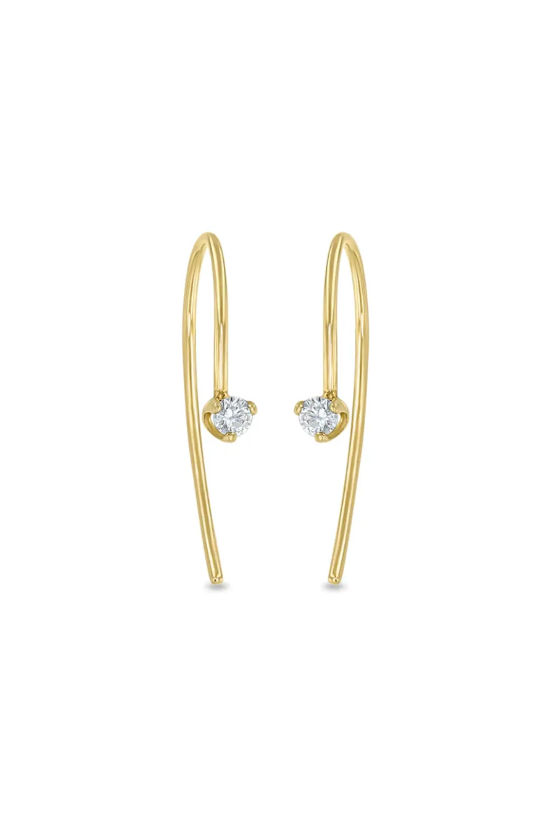 14k Prong Diamond Short Wire Threader Earrings