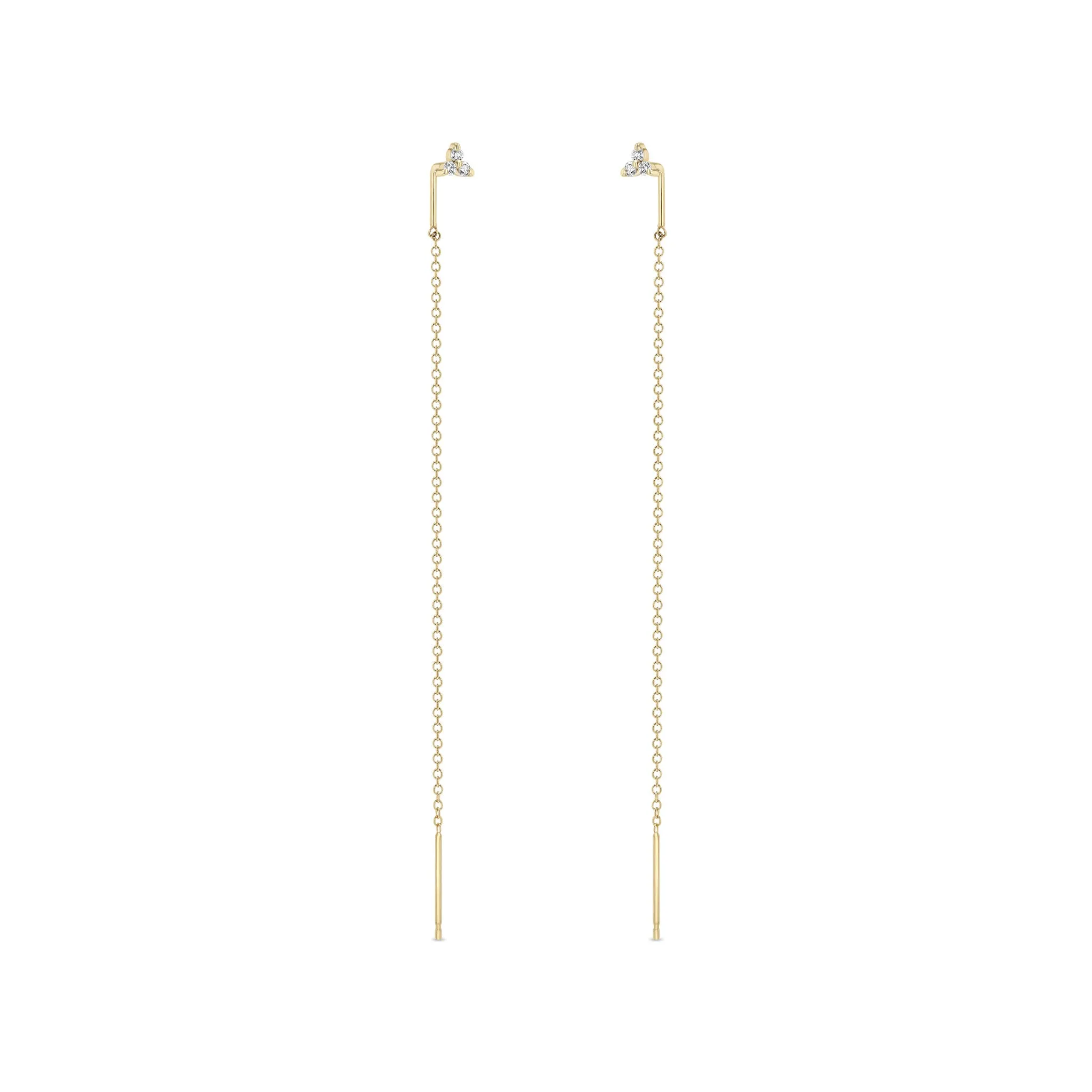 14k Prong Diamond Trio Threader Earrings
