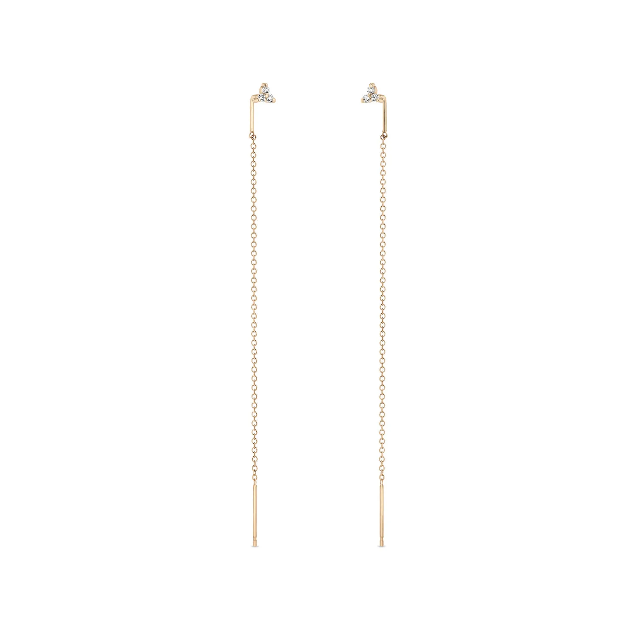 14k Prong Diamond Trio Threader Earrings