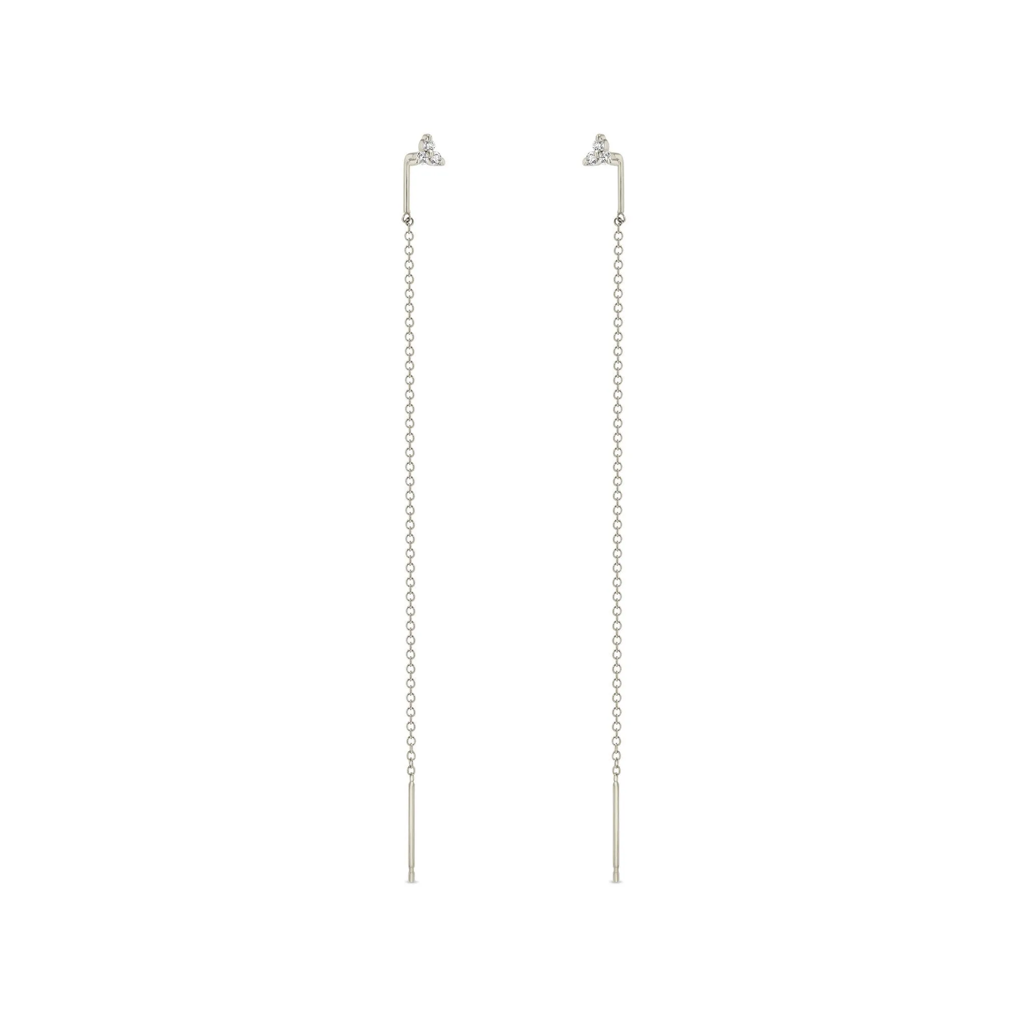 14k Prong Diamond Trio Threader Earrings