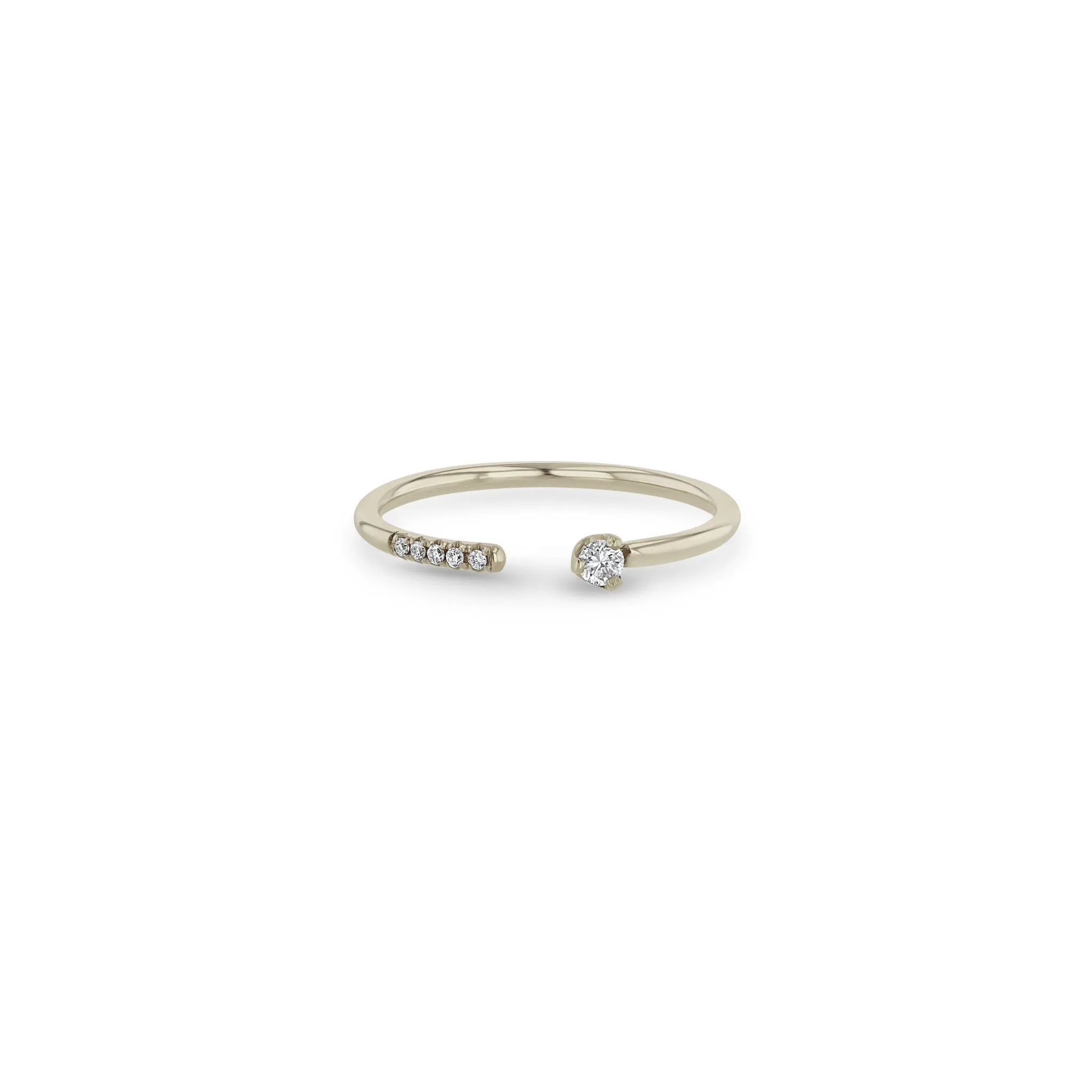14k Prong Round & Pavé Diamond Open Ring
