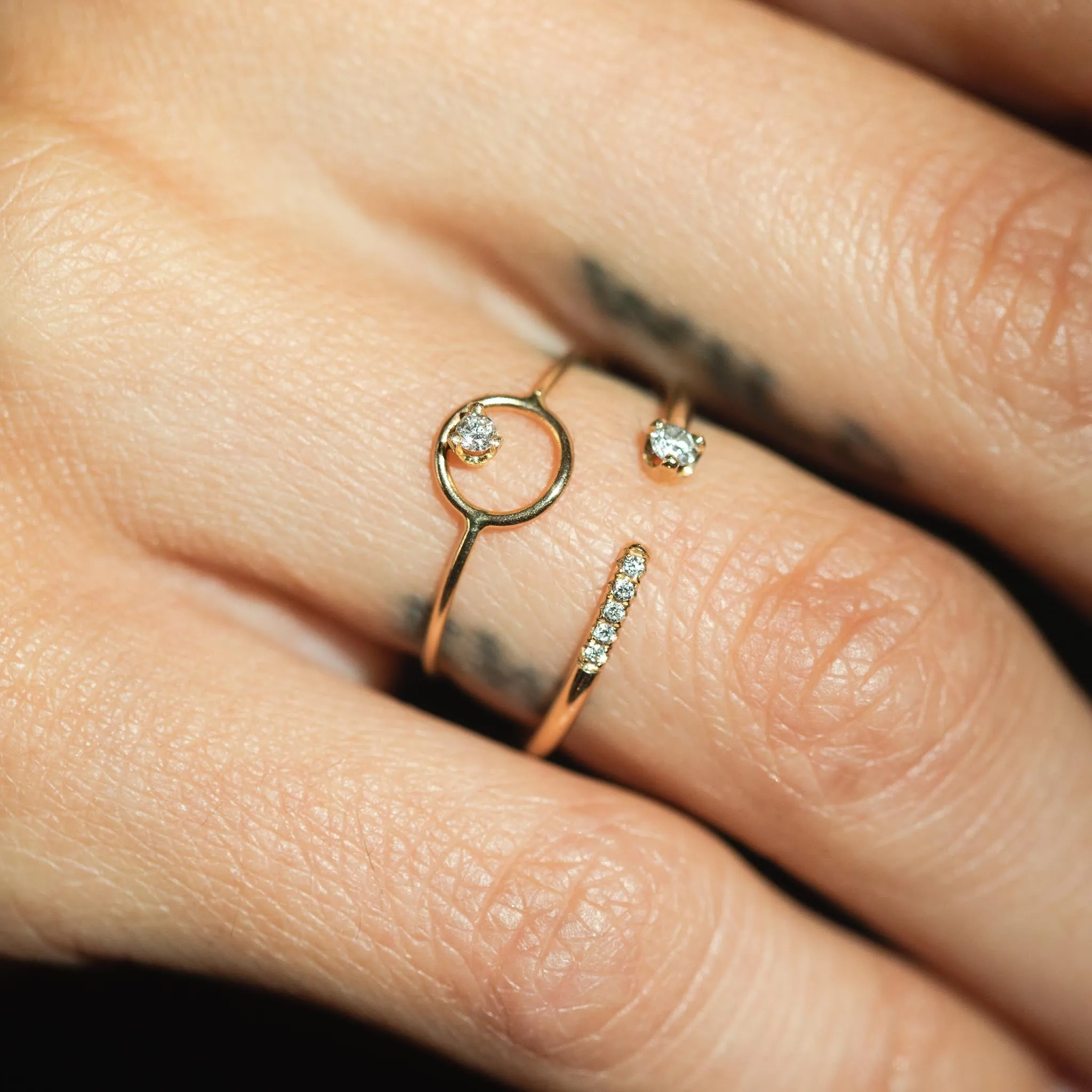 14k Prong Round & Pavé Diamond Open Ring