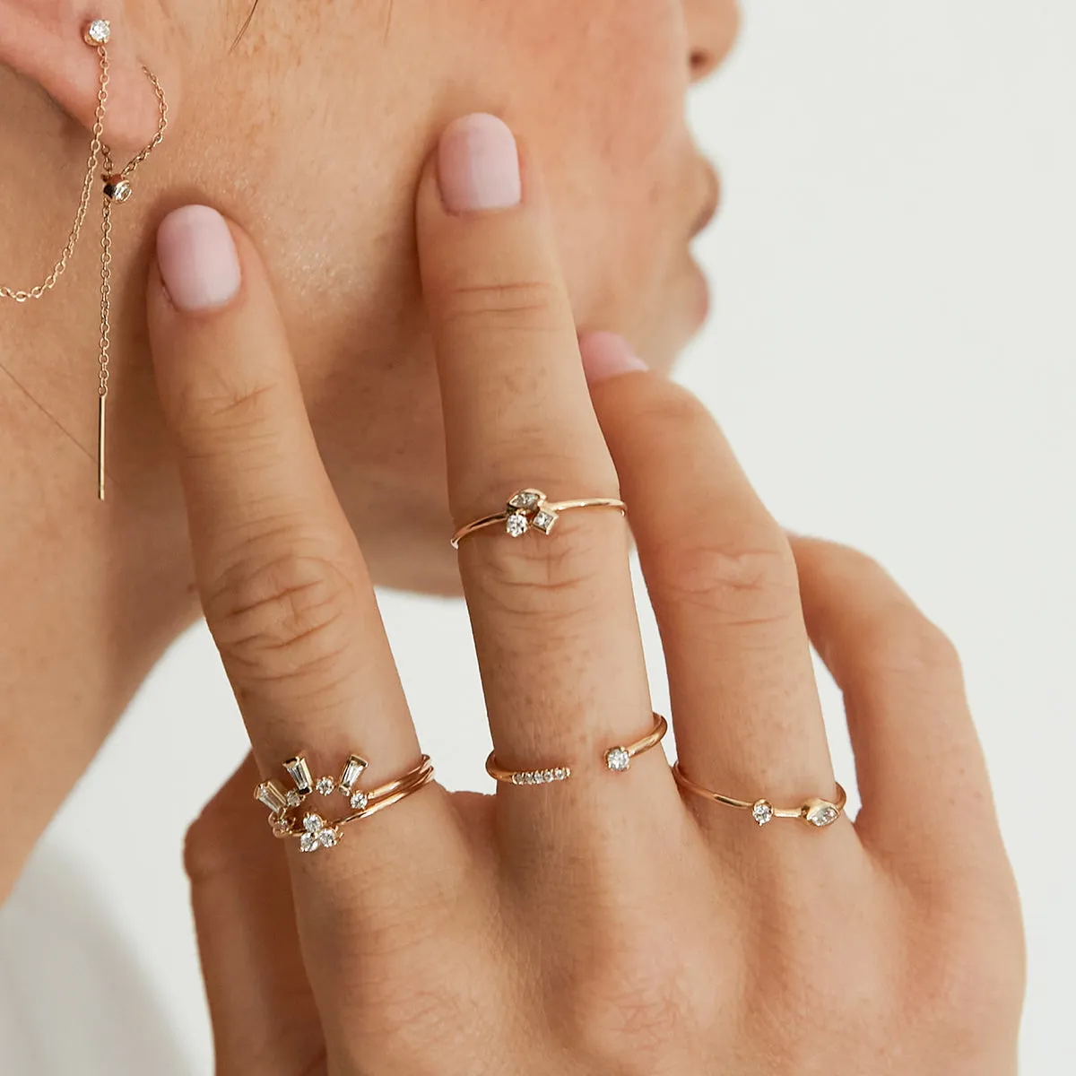 14k Prong Round & Pavé Diamond Open Ring