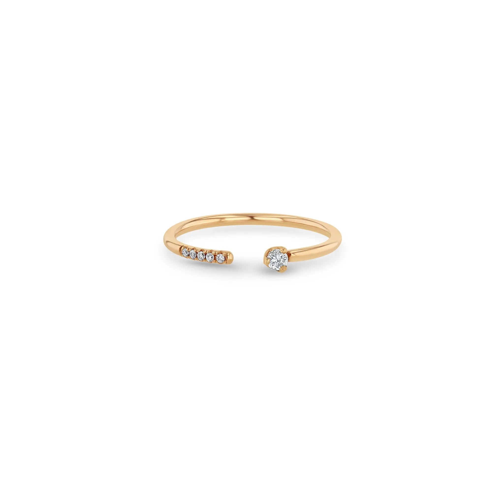 14k Prong Round & Pavé Diamond Open Ring