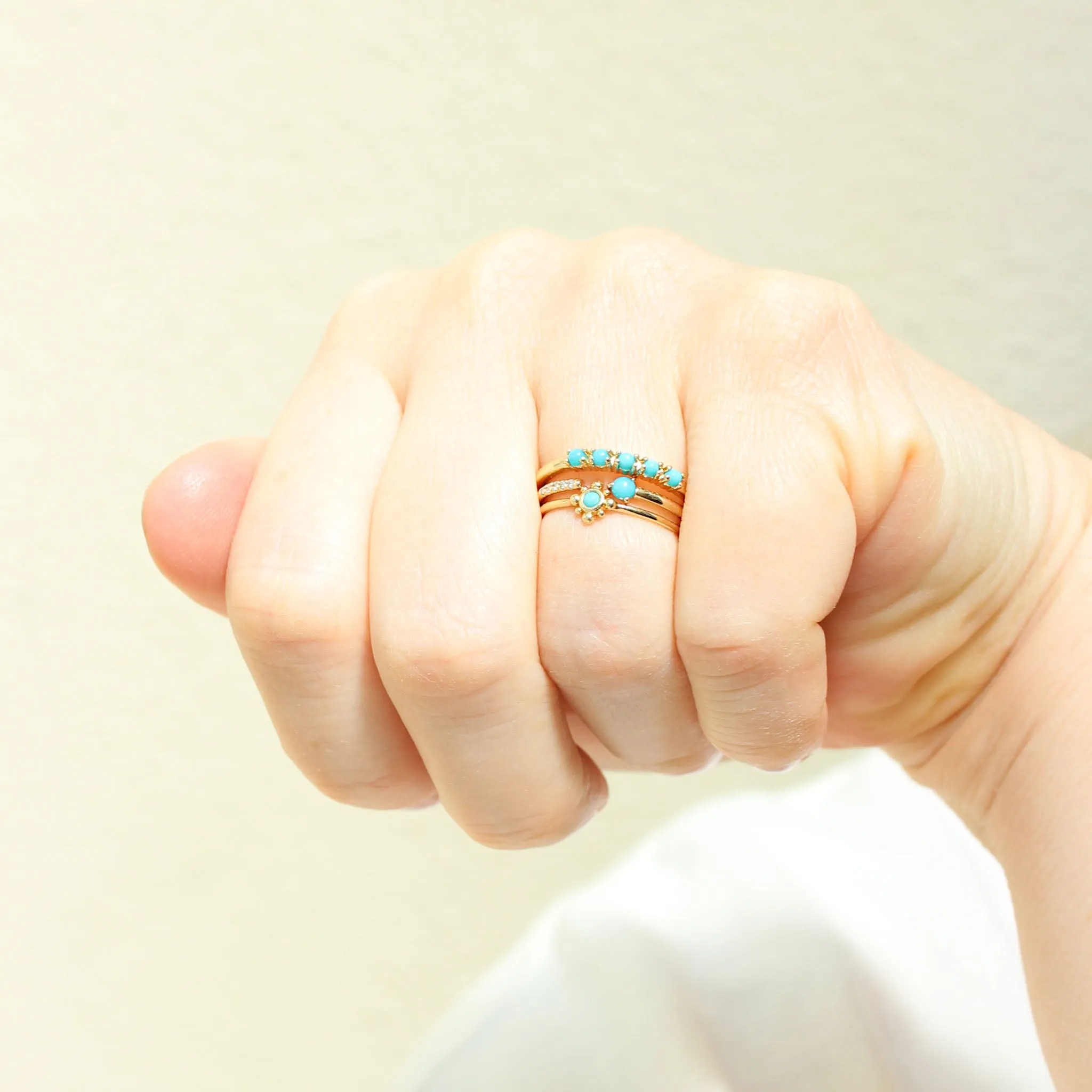 14k Prong Turquoise & Pavé Diamond Open Ring