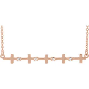 14K Rose .05 CTW Diamond Sideways Cross Bar 18" Necklace
