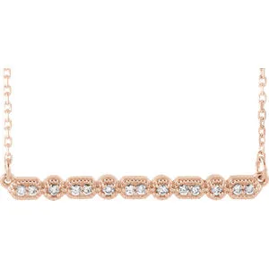 14K Rose 1/10 CTW Diamond Milgrain Bar 16-18" Necklace