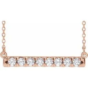 14K Rose 1/2 CTW Natural Diamond French-Set Bar 18" Necklace