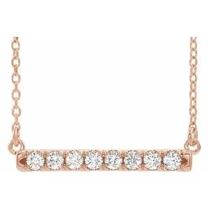 14K Rose 1/4 CTW Lab-Grown Diamond French-Set Bar 18" Necklace