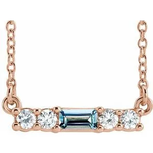 14K Rose Aquamarine & 1/5 CTW Diamond 16" Necklace