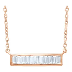 14k Rose Gold 1/4 CTW Diamond Baguette Bar 16-18" Necklace