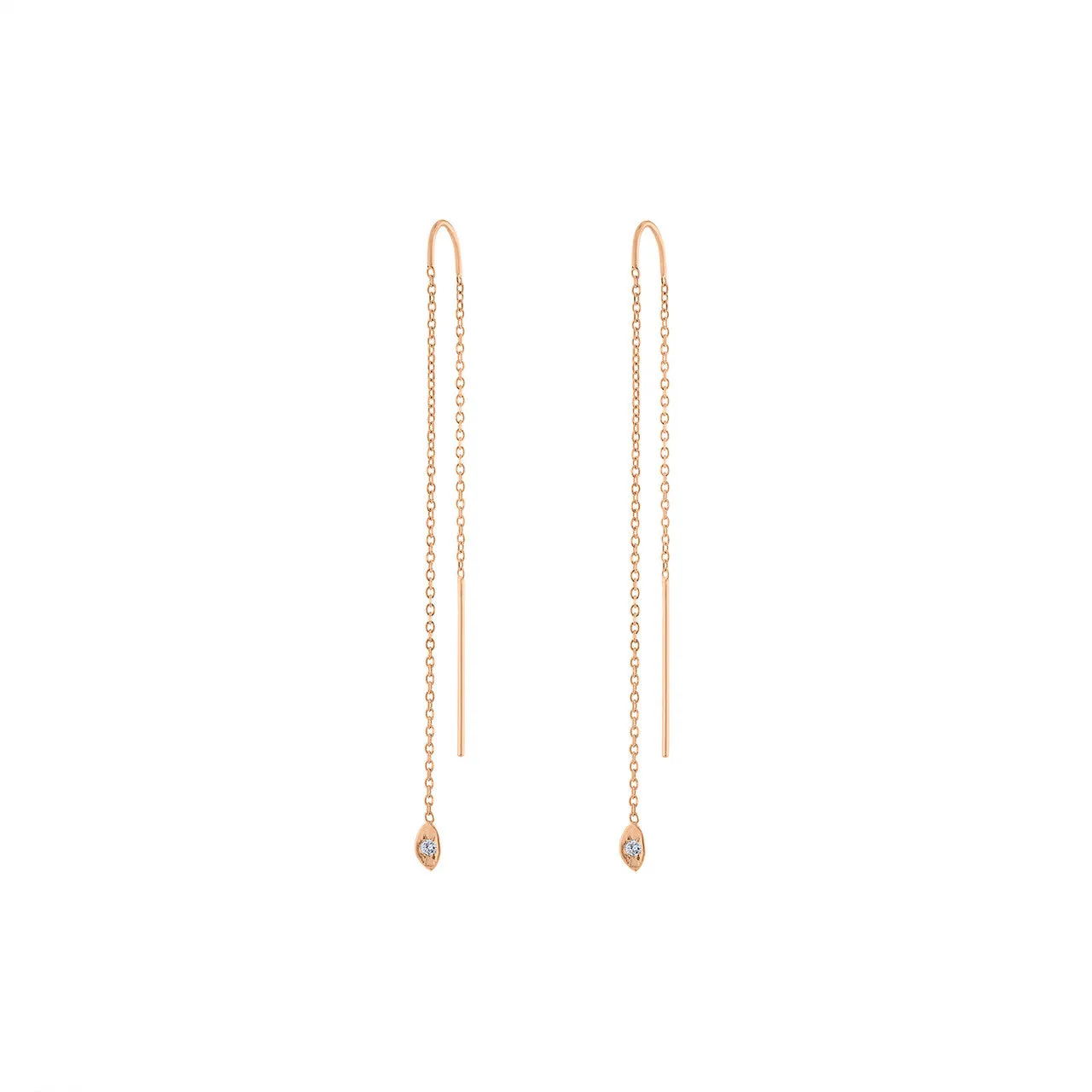 14K Rose Gold Diamond Threader Earring, Solid Gold Threader Earring, Diamond Chain Threader Earring Hand Made