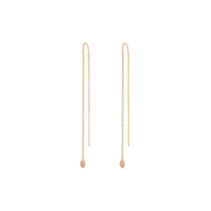14K Rose Gold Diamond Threader Earring, Solid Gold Threader Earring, Diamond Chain Threader Earring Hand Made