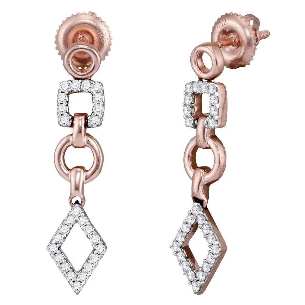 14K Rose Gold Round Diamond Geometric Dangle Earrings 1/3 Cttw