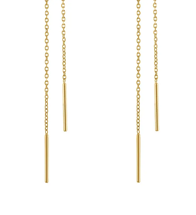 14K Rose Gold Threader Earrings, Solid Rose Gold Wire Threader Earrings, Rose Gold Chain Earrings