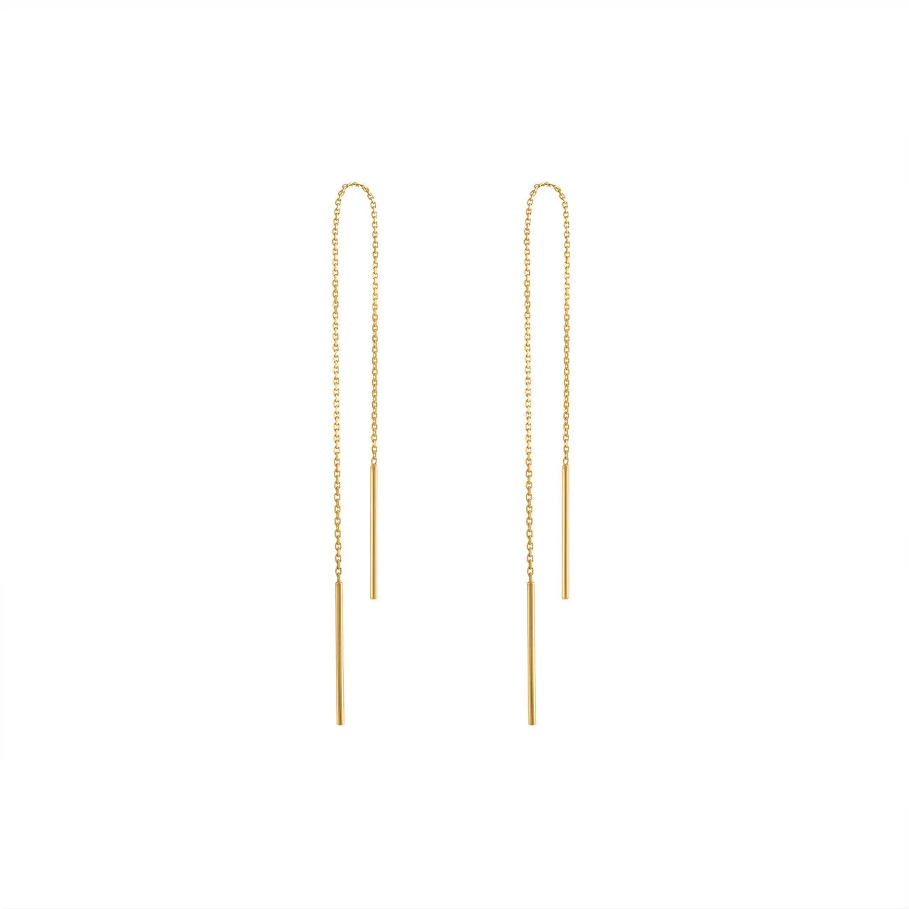 14K Rose Gold Threader Earrings, Solid Rose Gold Wire Threader Earrings, Rose Gold Chain Earrings