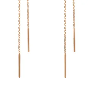 14K Rose Gold Threader Earrings, Solid Rose Gold Wire Threader Earrings, Rose Gold Chain Earrings