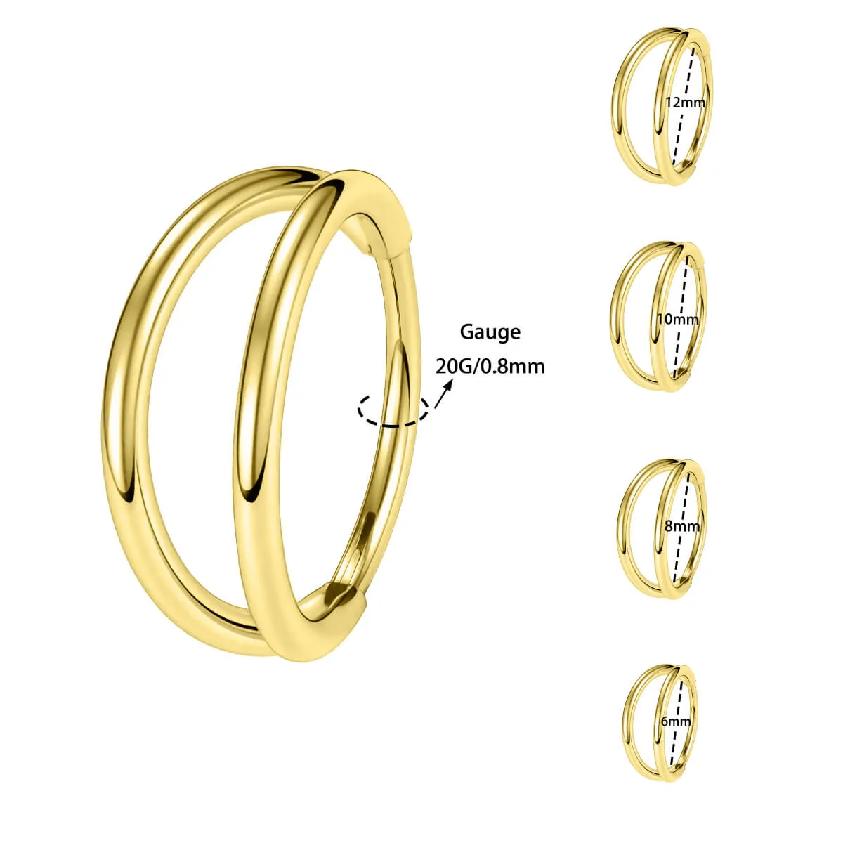 14K Solid Gold 20G Double Layered Nose Cartilage Hoop