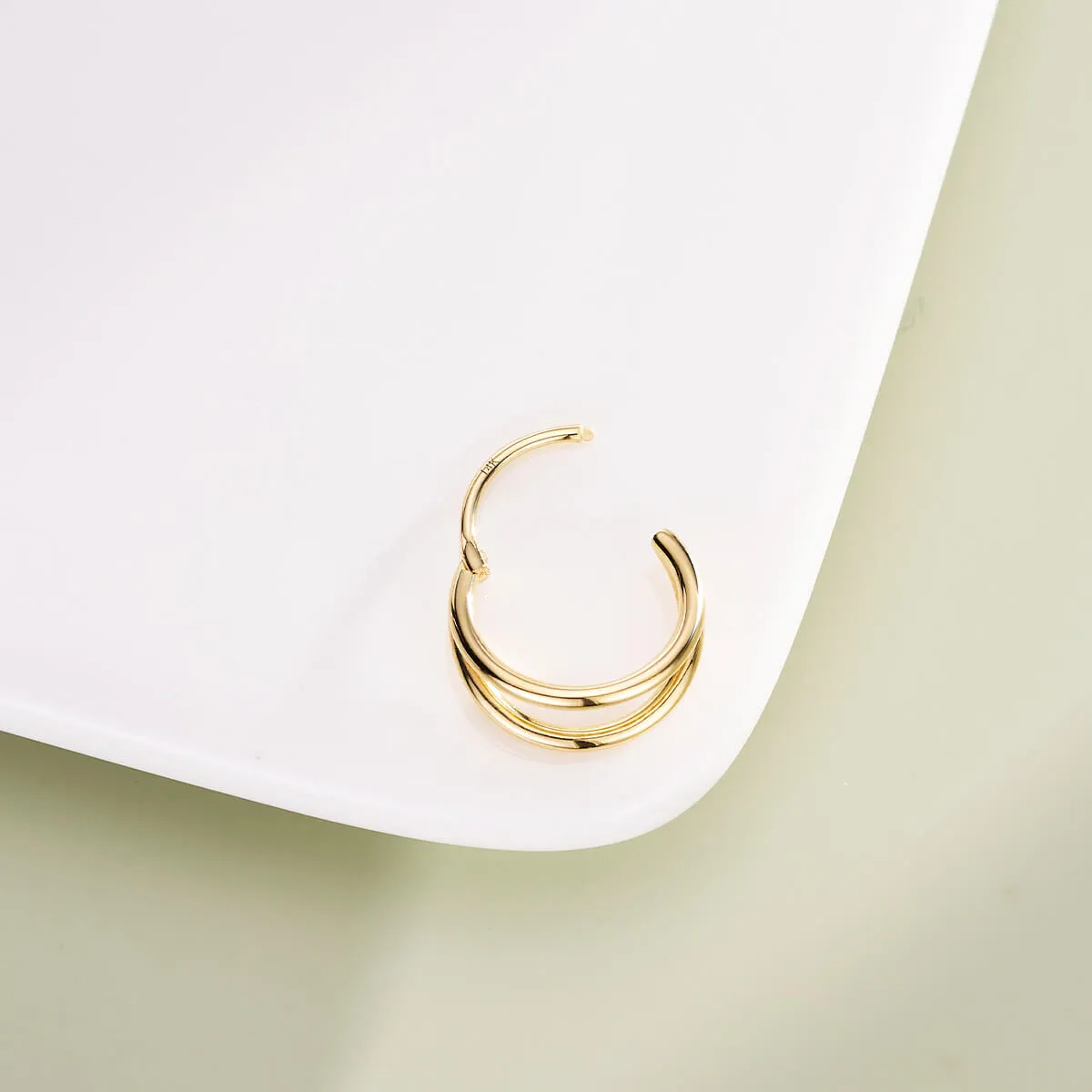 14K Solid Gold 20G Double Layered Nose Cartilage Hoop