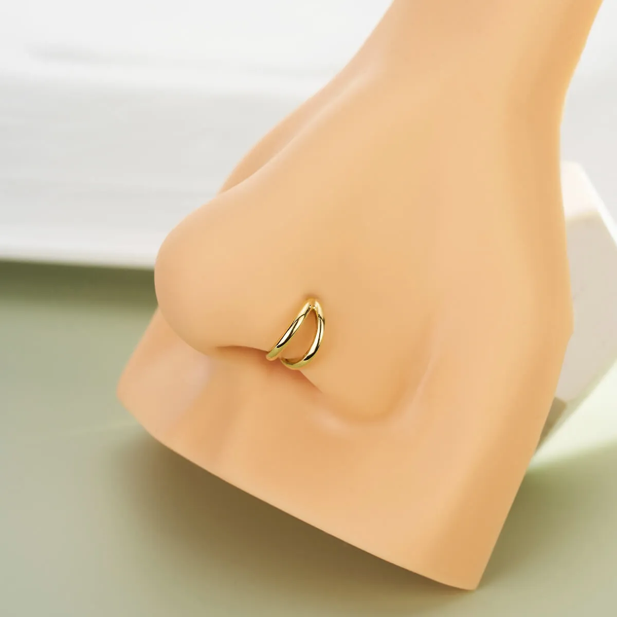 14K Solid Gold 20G Double Layered Nose Cartilage Hoop