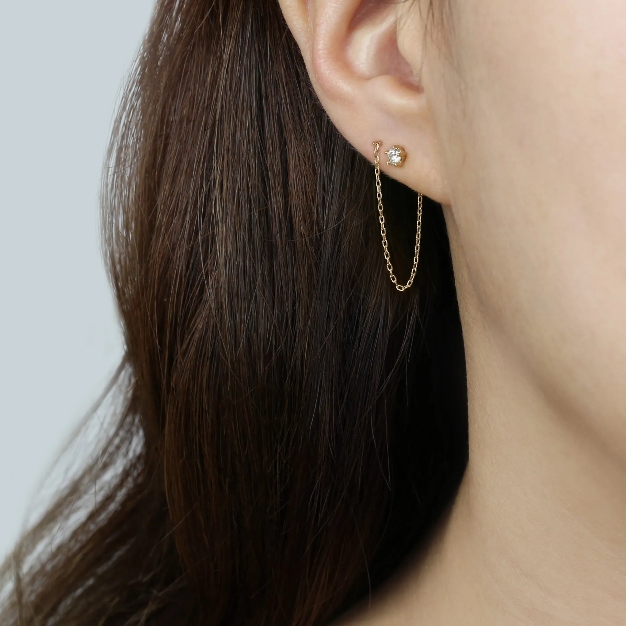 14k Solid Gold CZ Threader Earring
