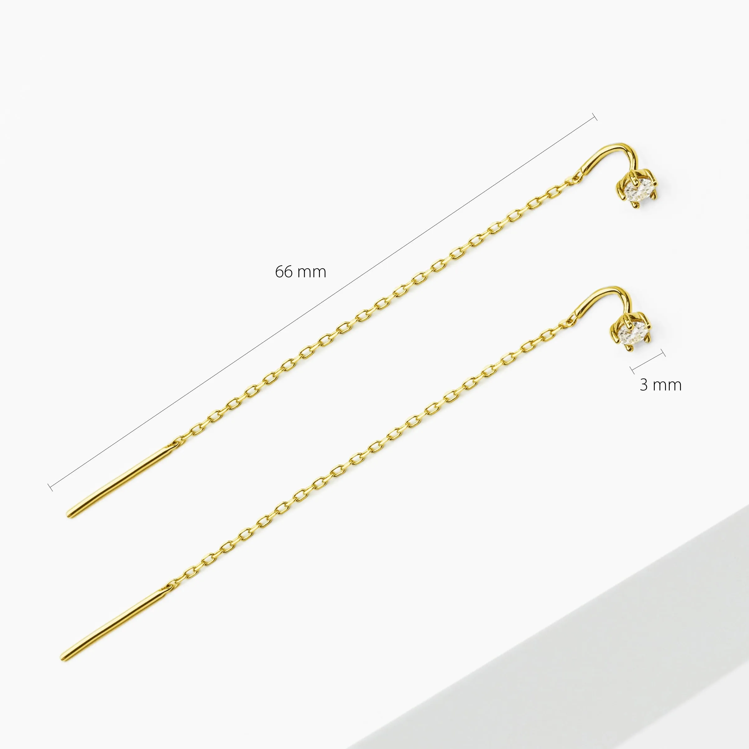 14k Solid Gold CZ Threader Earring