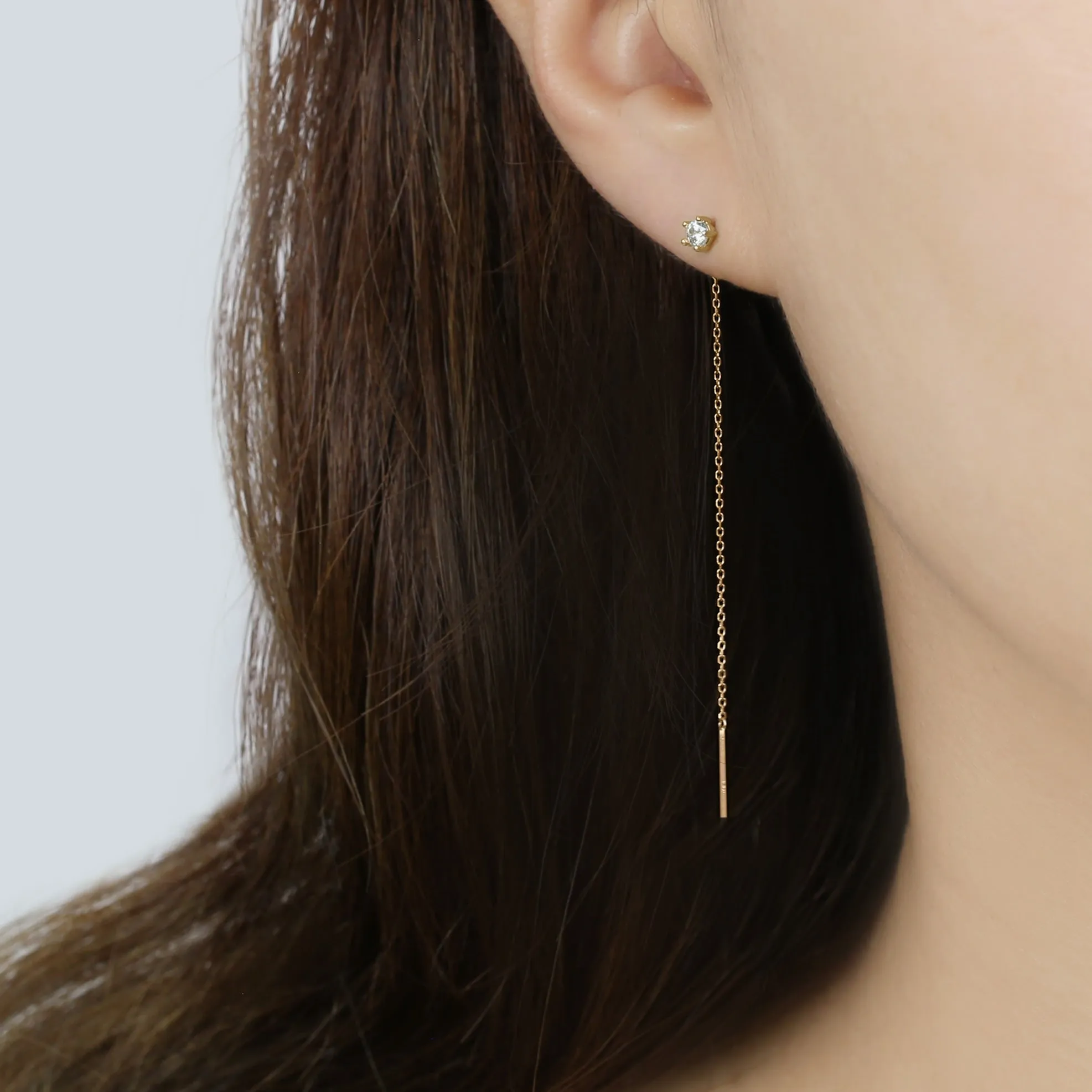14k Solid Gold CZ Threader Earring