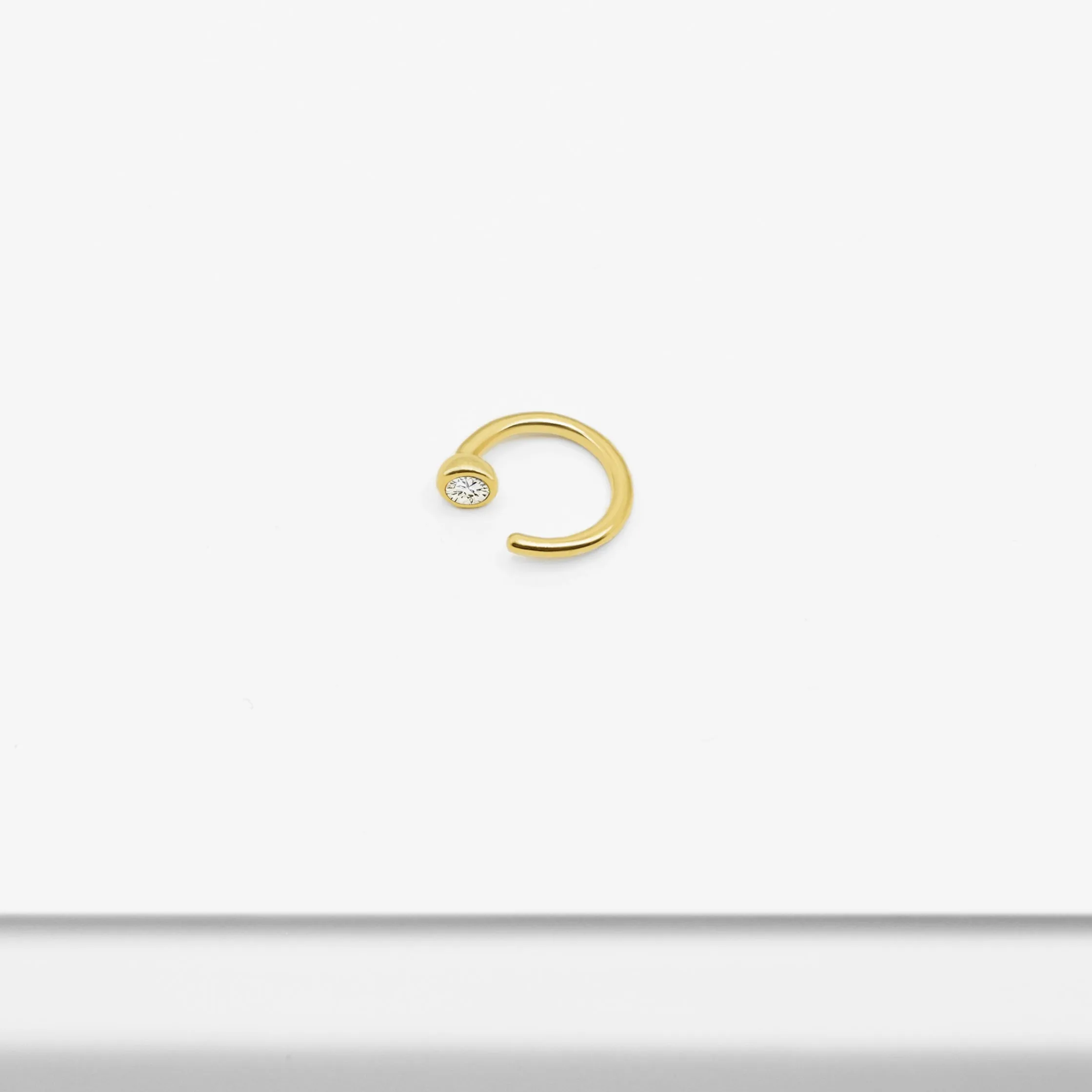 14k Solid Gold CZ Threader Hoop Earring