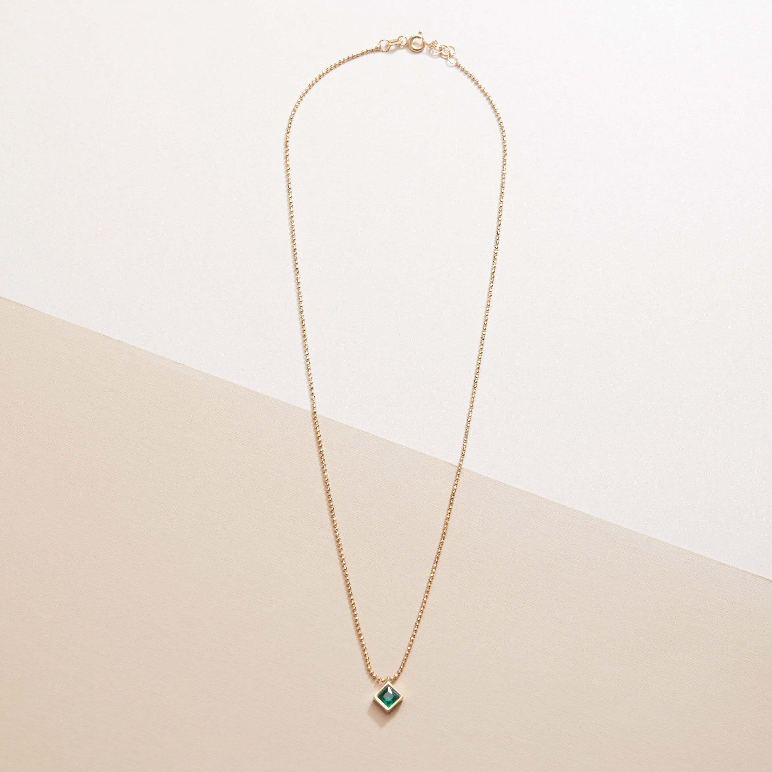14K Solid Gold Emerald Necklace - 18K Gold Vermeil