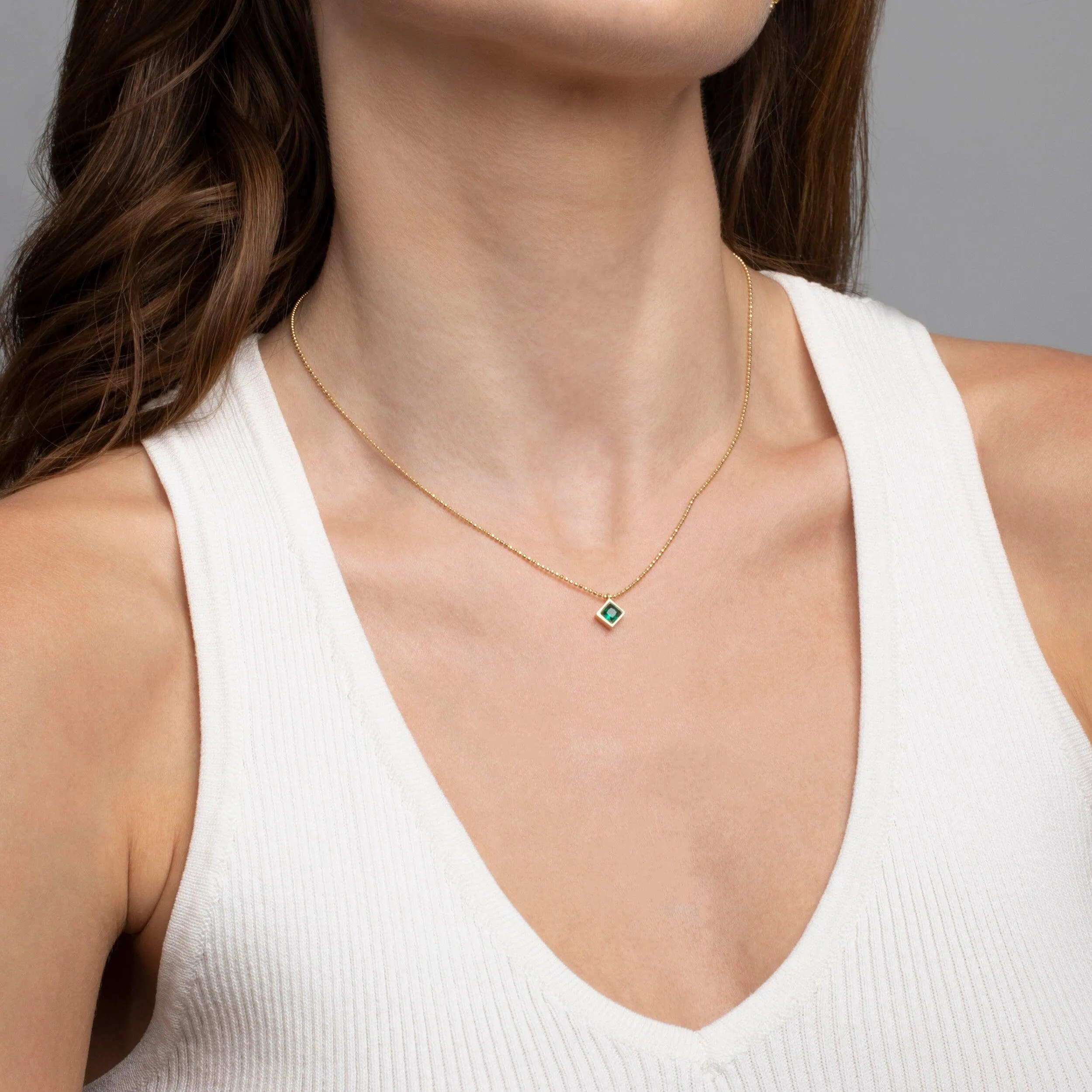 14K Solid Gold Emerald Necklace - 18K Gold Vermeil