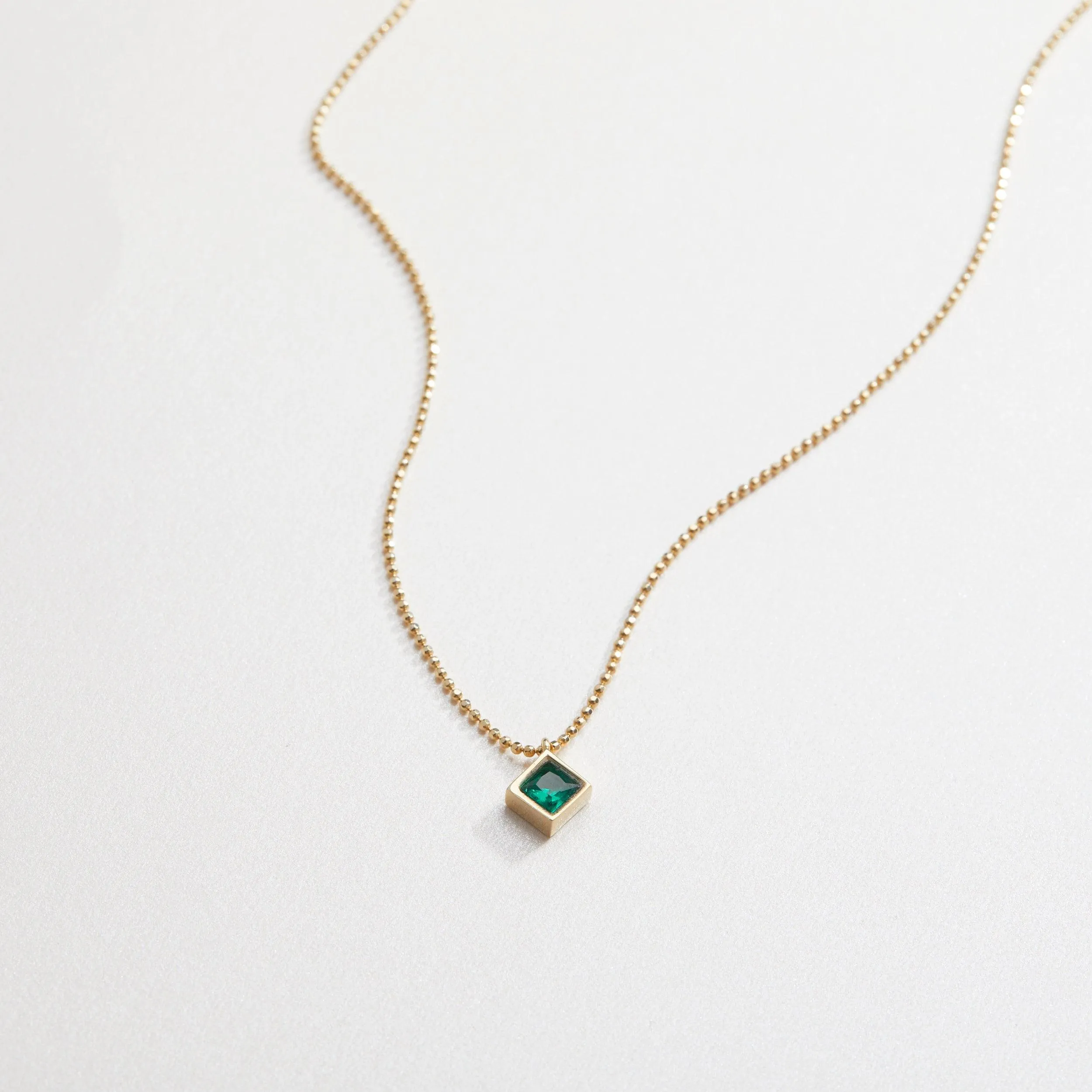 14K Solid Gold Emerald Necklace - 18K Gold Vermeil