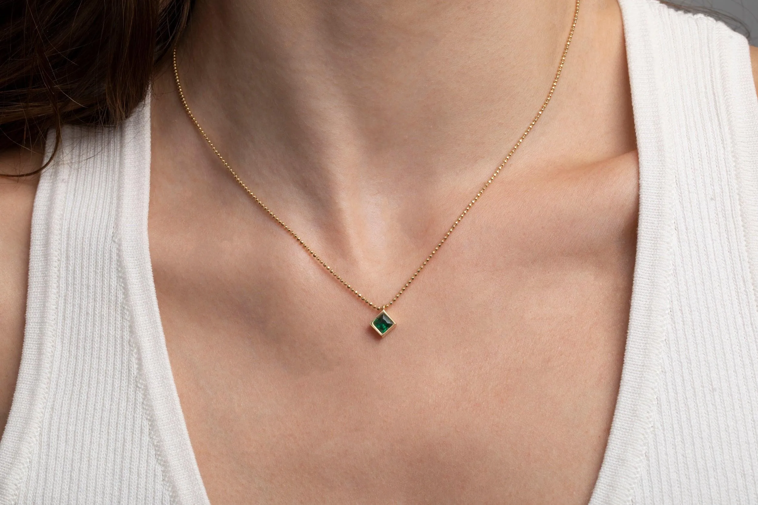 14K Solid Gold Emerald Necklace - 18K Gold Vermeil