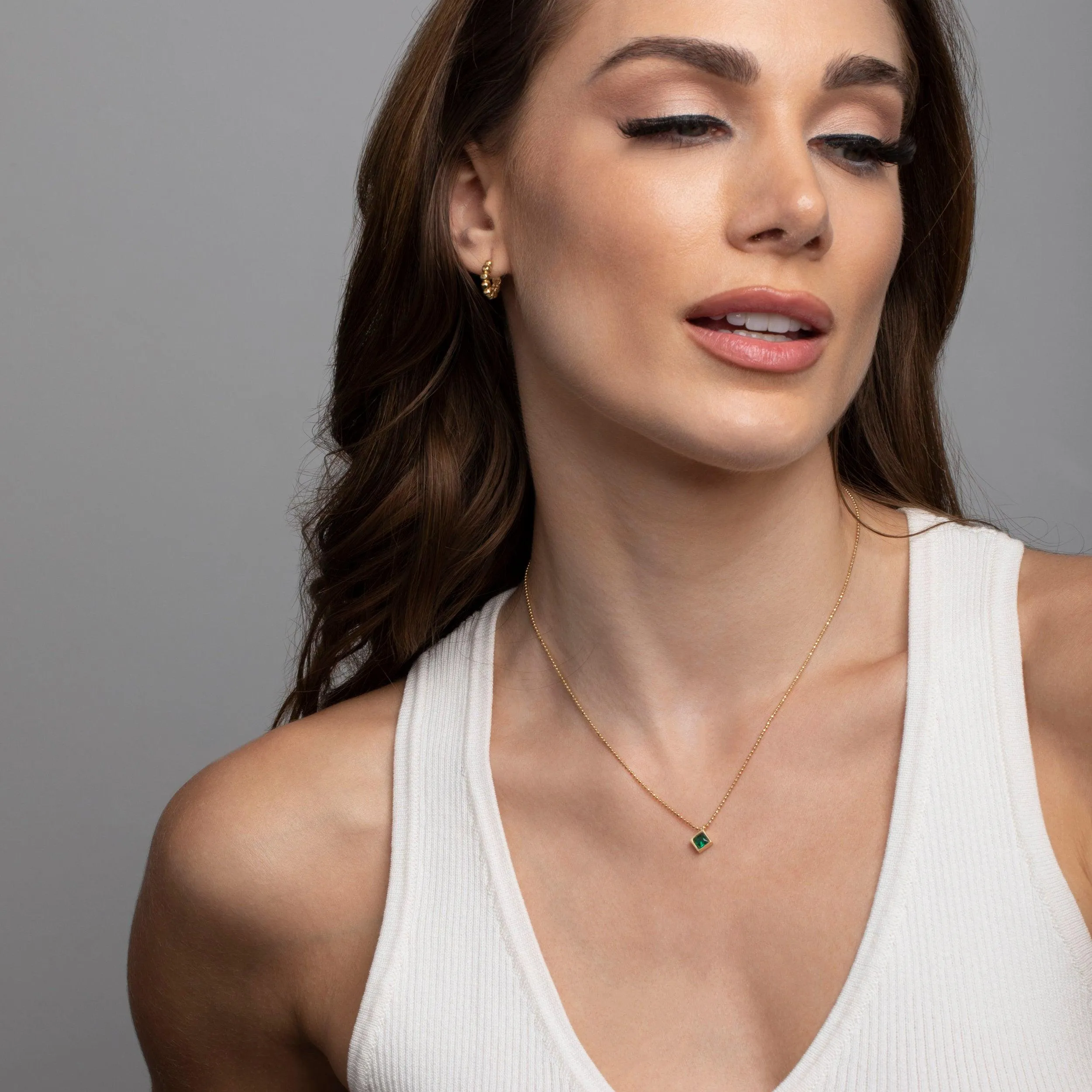 14K Solid Gold Emerald Necklace - 18K Gold Vermeil